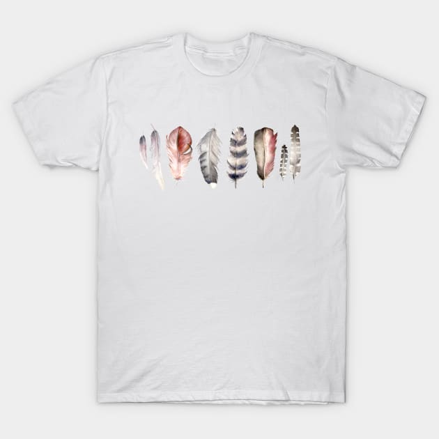 Multicolor Feathers T-Shirt by wanderinglaur